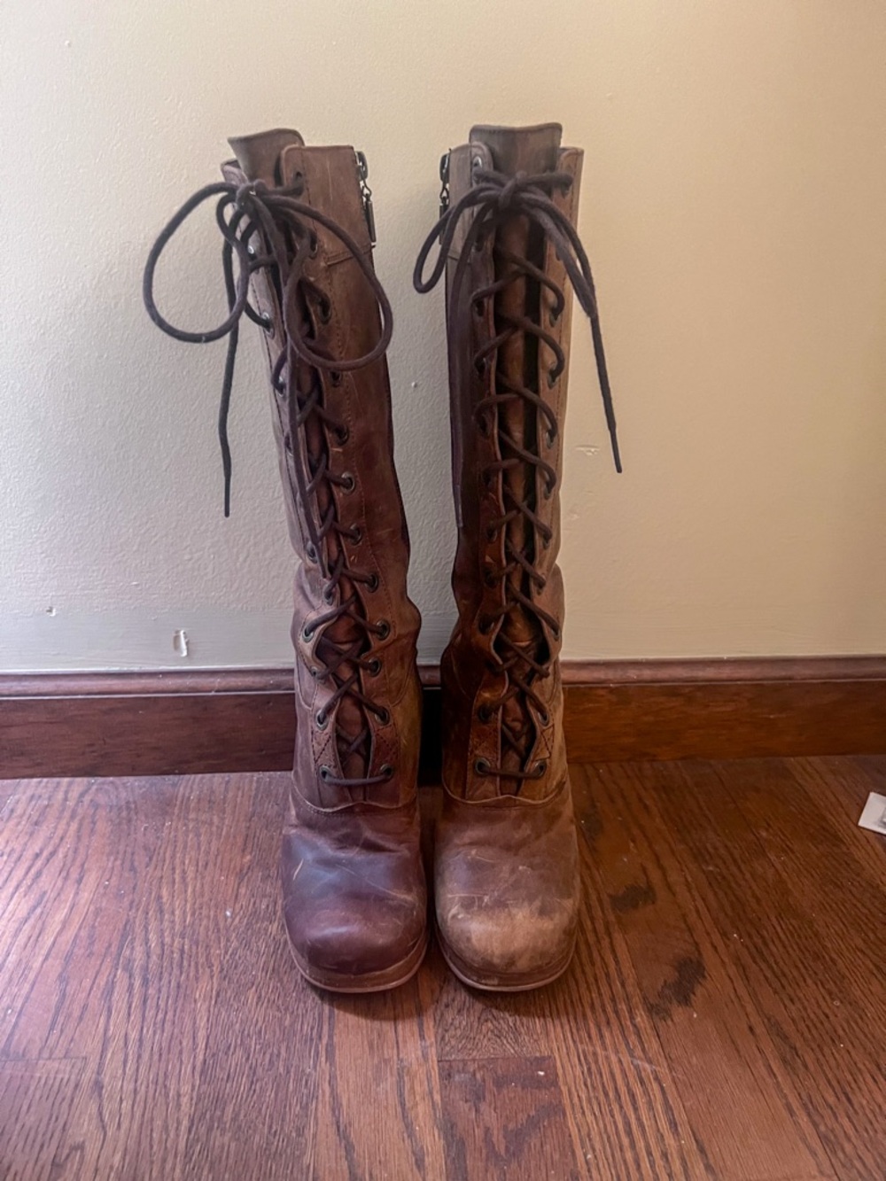 Tribeca by Kenneth Cole Tall Lace-Up Leather Boots in Brown